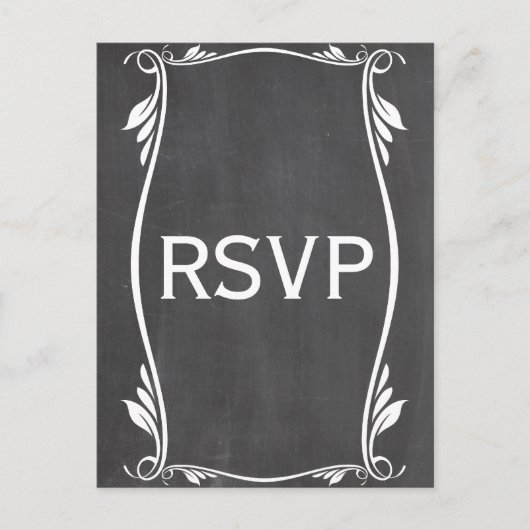 Ivory Flourish Chalkboard RSVP Briefkaart (Voorkant)