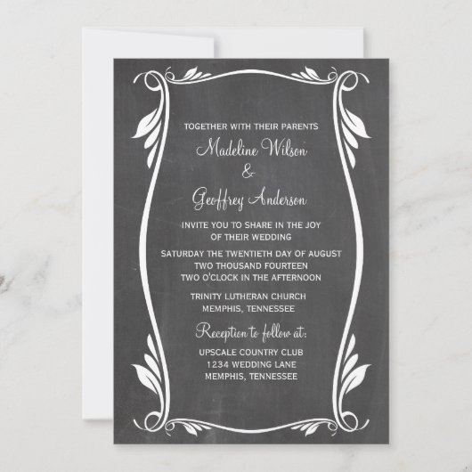 Ivory Flourish Chalkboard Wedding Invite Kaart (Voorkant)