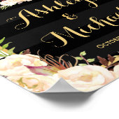 Ivory Flowers Black White Stripe Weddenschap Sign Poster (Hoek)