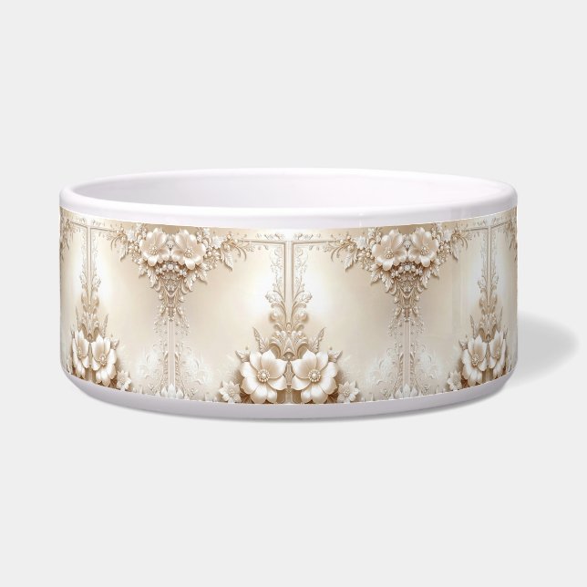 Ivory Flowers Ceramic Pet Bowl Voerbakje (Voorkant)