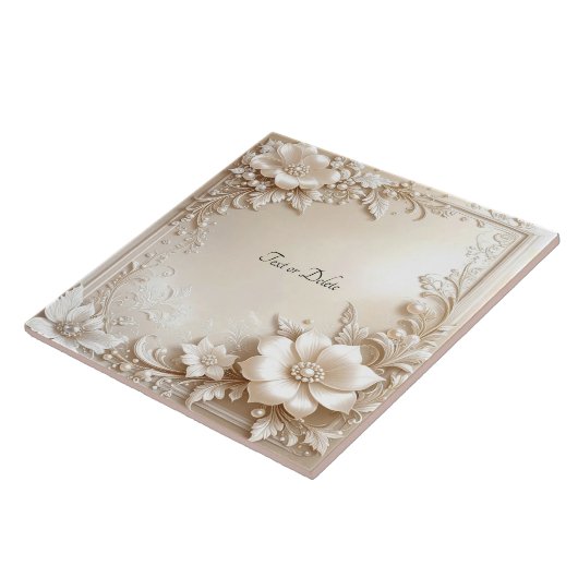 Ivory Flowers Ceramic Tile Tegeltje (Zijkant)