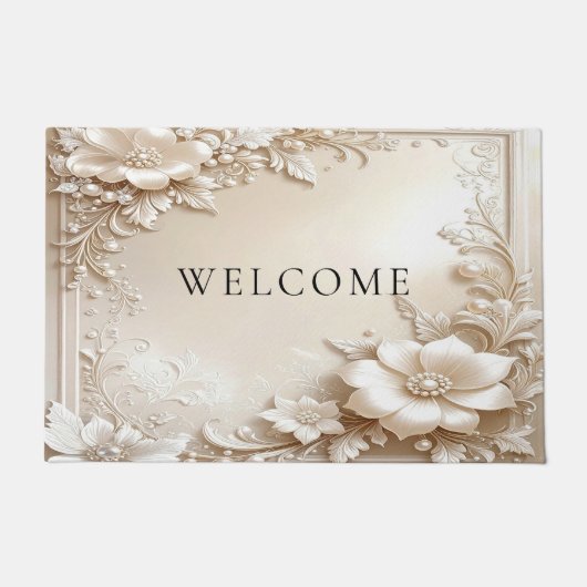 Ivory Flowers Doormat Deurmat (Voorkant)
