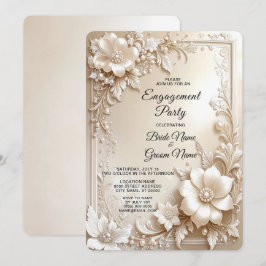 Ivory Flowers Engagement Invitation Kaart