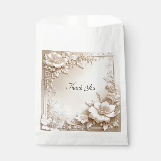 Ivory Flowers Favor Bag Bedankzakje (Voorkant)