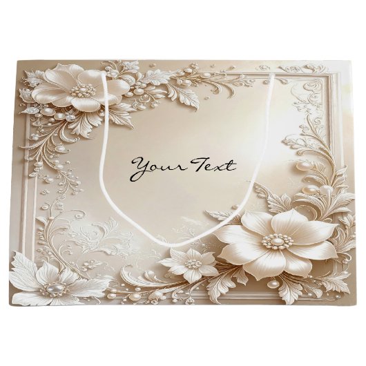 Ivory Flowers Gift Bag Groot Cadeauzakje (Voorkant)