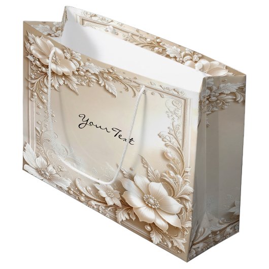 Ivory Flowers Gift Bag Groot Cadeauzakje (Voorkant Gekanteld)