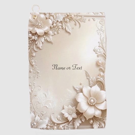Ivory Flowers Golf Towel Golfhanddoek (Voorkant)