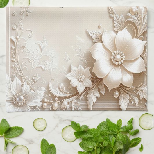 Ivory Flowers Kitchen Towel Theedoek (Gevouwen)