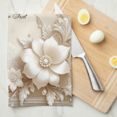 Ivory Flowers Kitchen Towel Theedoek (Quarter Fold)