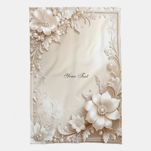 Ivory Flowers Kitchen Towel Theedoek (Verticaal)