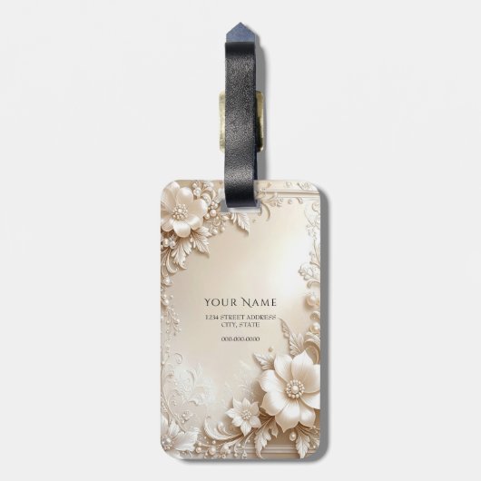 Ivory Flowers Luggage Tag Bagagelabel (Achterkant verticaal)