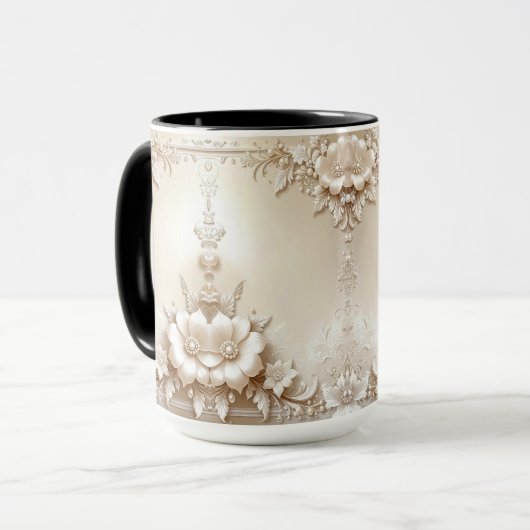 Ivory Flowers Mug Mok (Voorkant links)