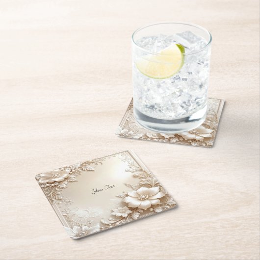 Ivory Flowers Paper Coaster Kartonnen Onderzetters (Insitu)