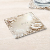 Ivory Flowers Paper Coaster Kartonnen Onderzetters (Schuin)