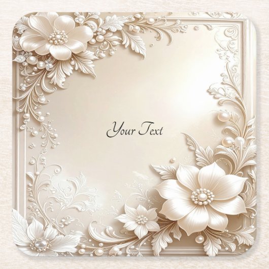 Ivory Flowers Paper Coaster Kartonnen Onderzetters (Voorkant)