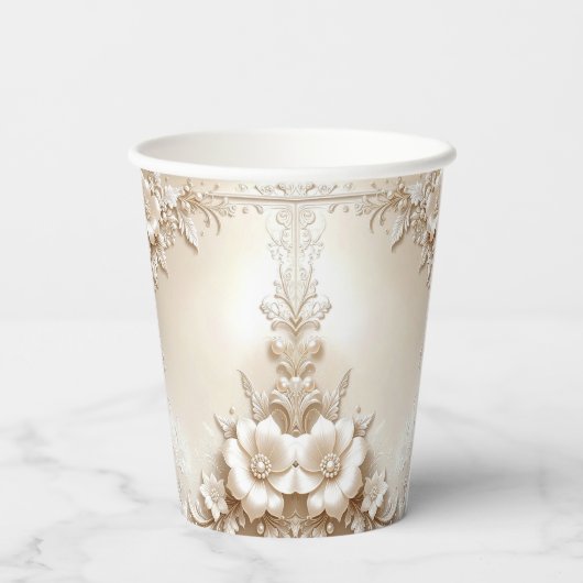 Ivory Flowers Paper Cups Papieren Bekers (Achterkant)