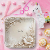 Ivory Flowers Paper Plate Papieren Bordje (Feest)