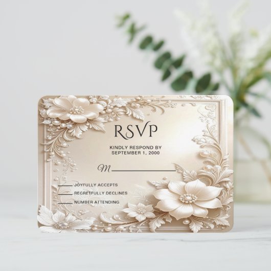 Ivory Flowers RSVP Card (Staand voorkant)