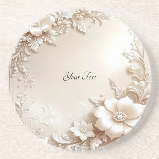 Ivory Flowers Sandstone Coaster Zandsteen Onderzetter (Voorkant)