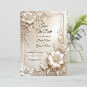 Ivory Flowers Save the Date (Staand voorkant)