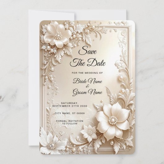 Ivory Flowers Save the Date (Voorkant)