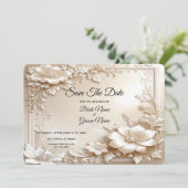 Ivory Flowers Save The Date (Staand voorkant)