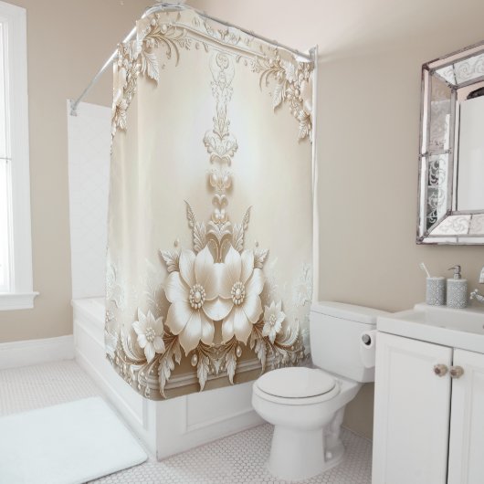 Ivory Flowers Shower Curtain Douchegordijn (In situ)