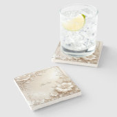 Ivory Flowers Stone Coaster Stenen Onderzetter (Zijkant)
