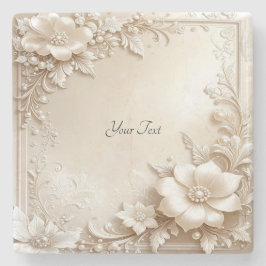 Ivory Flowers Stone Coaster Stenen Onderzetter
