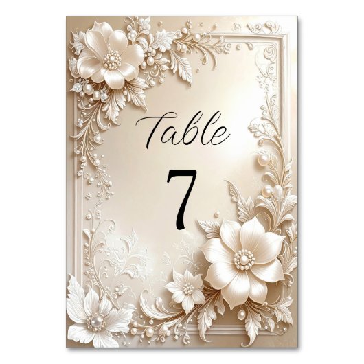 Ivory Flowers Table Number Kaart (Achterkant)