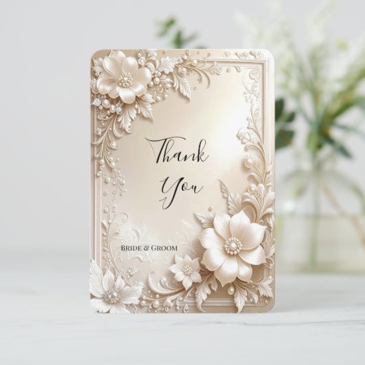 Ivory Flowers Thank You Card Bedankkaart (Staand voorkant)