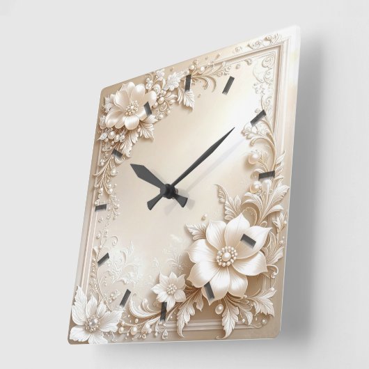 Ivory Flowers Wall Clock Vierkante Klok (Hoek)