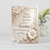 Ivory Flowers Wedding Invitation Kaart (Staand voorkant)