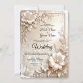 Ivory Flowers Wedding Invitation Kaart (Voorkant)