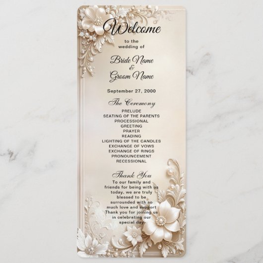 Ivory Flowers Wedding Program Programmakaart (Voorkant)