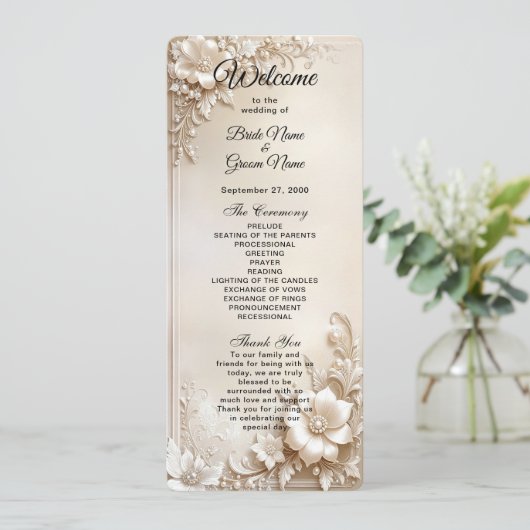 Ivory Flowers Wedding Program Programmakaart (Staand voorkant)