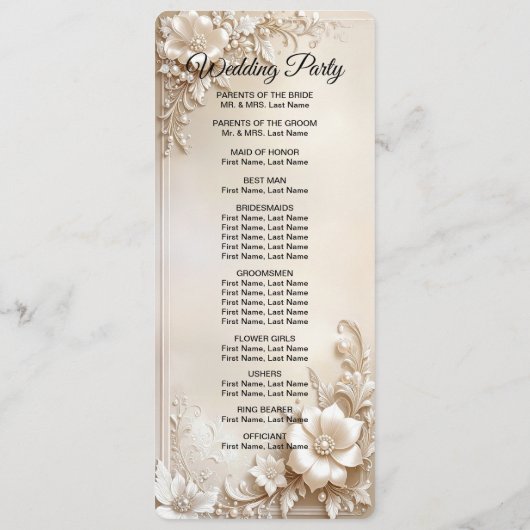 Ivory Flowers Wedding Program Programmakaart (Achterkant)