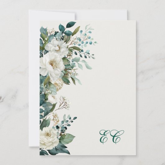 Ivory Forest Teal Script Floral Wedding Kaart (Achterkant)