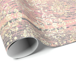 Ivory Foxier Metallic Damask Gold Wood Roze Cadeaupapier