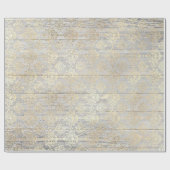 Ivory Foxier Metallic Damask Gold Wood Rustig Cadeaupapier (Vlak)