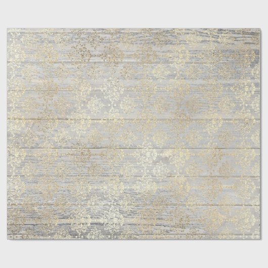 Ivory Foxier Metallic Damask Gold Wood Rustig Cadeaupapier (Vlak)