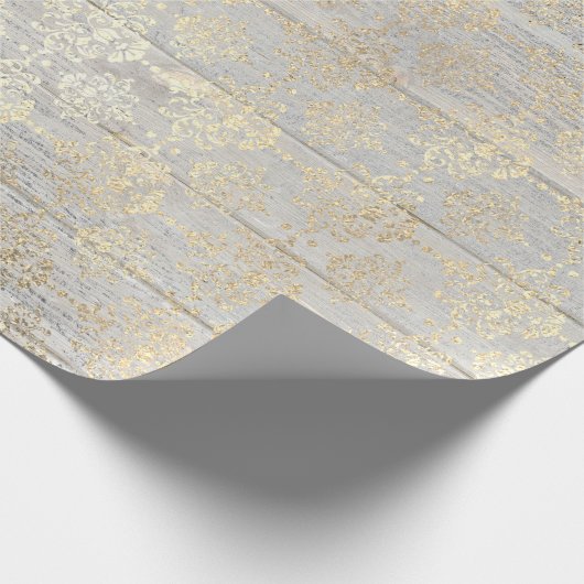 Ivory Foxier Metallic Damask Gold Wood Rustig Cadeaupapier (Hoek)