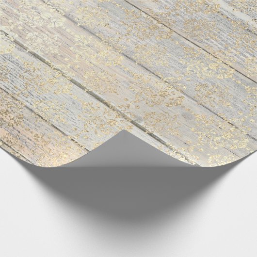 Ivory Foxier Metallic Damask Gold Wood Rustig Cadeaupapier (Hoek)