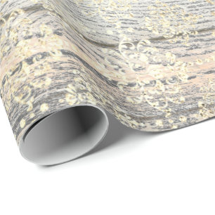 Ivory Foxier Metallic Damask Gold Wood Rustig Cadeaupapier