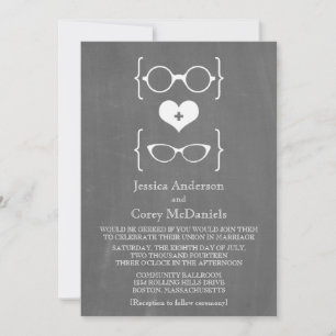 Ivory Geeky Glasses Chalkboard Wedding Invite Kaart