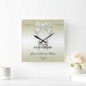 Ivory Gem Bow & Ribbon 14th Wedding Jubileum Vierkante Klok (Huis)