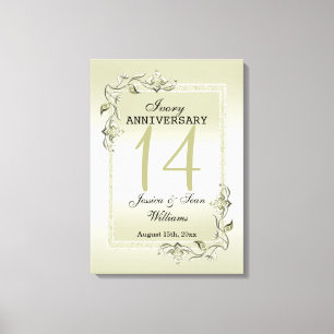 Ivory Gem & Glitter 14th Wedding Jubileum Canvas Afdruk