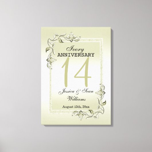 Ivory Gem & Glitter 14th Wedding Jubileum Canvas Afdruk (Voorkant)