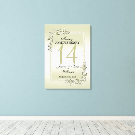 Ivory Gem & Glitter 14th Wedding Jubileum Canvas Afdruk (Insitu (Houten vloer))