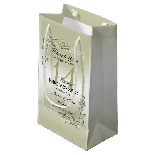 Ivory Gem & Glitter 14th Wedding Jubileum Klein Cadeauzakje (Voorkant Gekanteld)